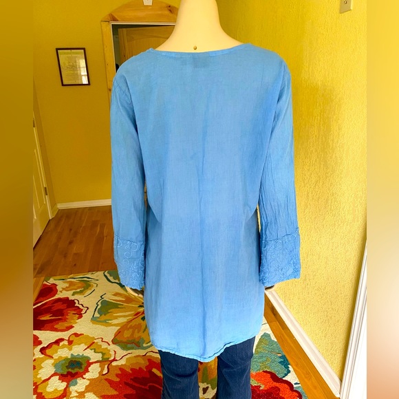 Blue Embroidered Bell-Sleeve Tunic - Picture 4 of 6